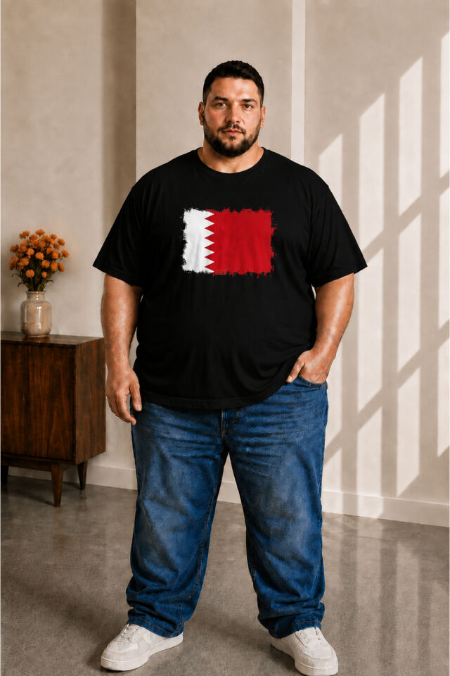 Erkek Büyük Beden Kısa Kollu Bahreyn Bayrak Baskılı Tişört 3XL 4XL 5XL 6XL 7XL 8XL 9XL