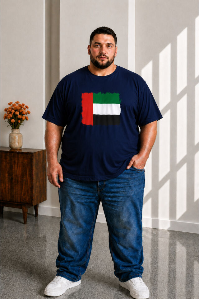 Erkek Büyük Beden Kısa Kollu BAE Bayrak Baskılı Tişört 3XL 4XL 5XL 6XL 7XL 8XL 9XL