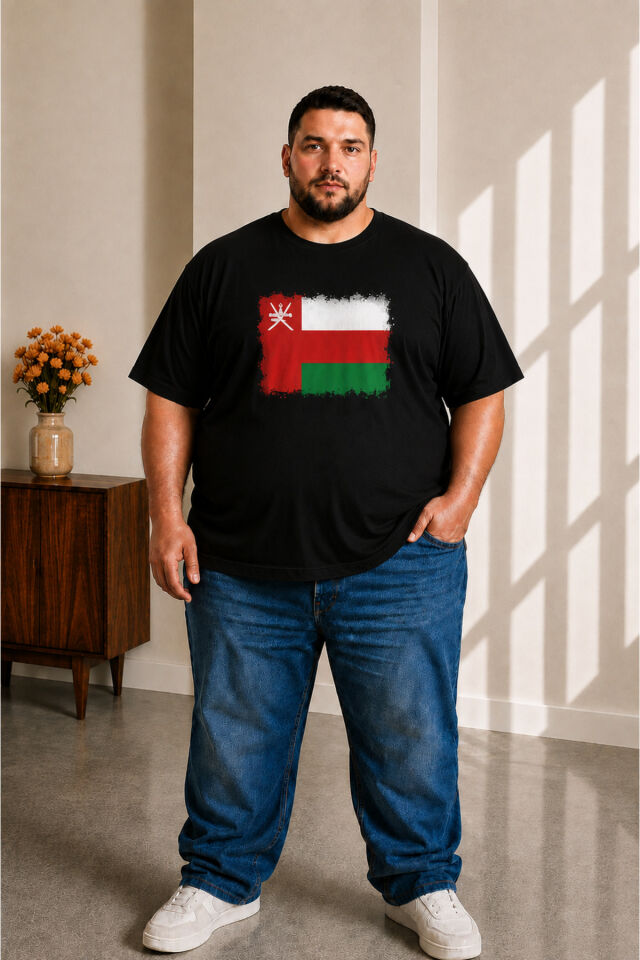 Erkek Büyük Beden Kısa Kollu Umman Bayrak Baskılı Tişört 3XL 4XL 5XL 6XL 7XL 8XL 9XL