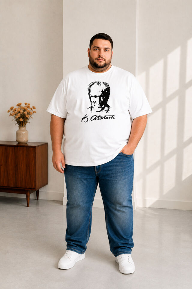 Erkek Büyük Beden Kısa Kollu ATATÜRK Baskılı Tişört 3XL 4XL 5XL 6XL 7XL 8XL 9XL